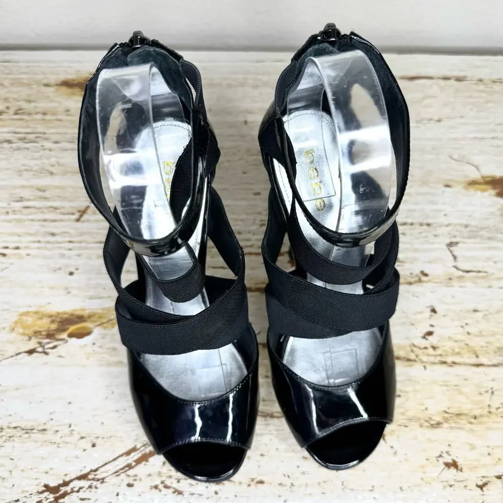 Bebe Black Criss Cross Ankle Strappy Platform Sandals 6M